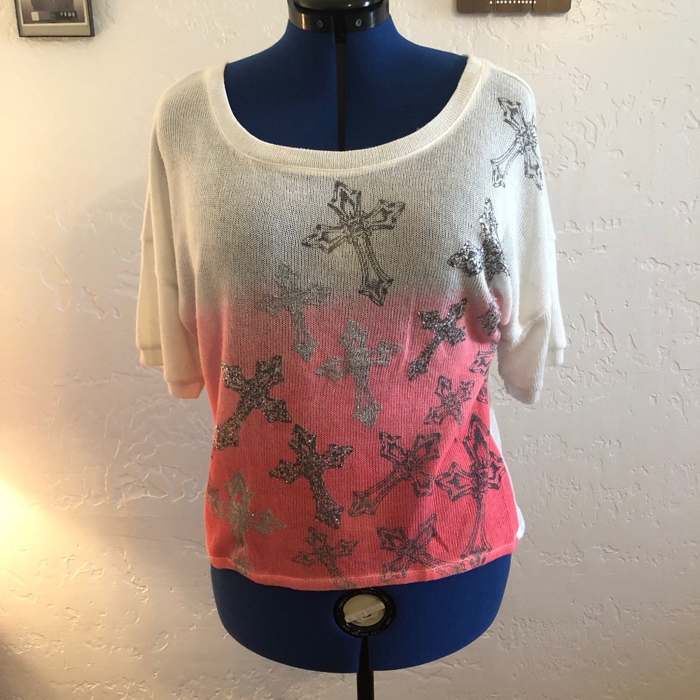 Spoiled pink & white blouse, size 1X